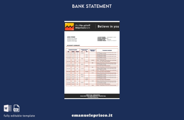 modello word di estratto conto bancario Congo Credit du Congo in stile verificat